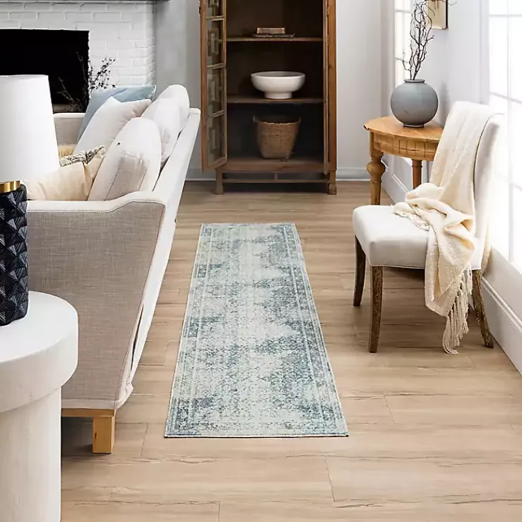 Area Rugs-Kirklands Home Blue and Cream Blackwell Runner, 2x10