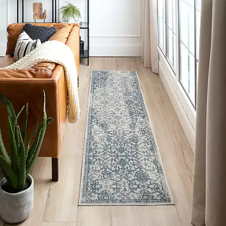 Area Rugs-Kirklands Home Blue and Cream Granary Runner, 2x8