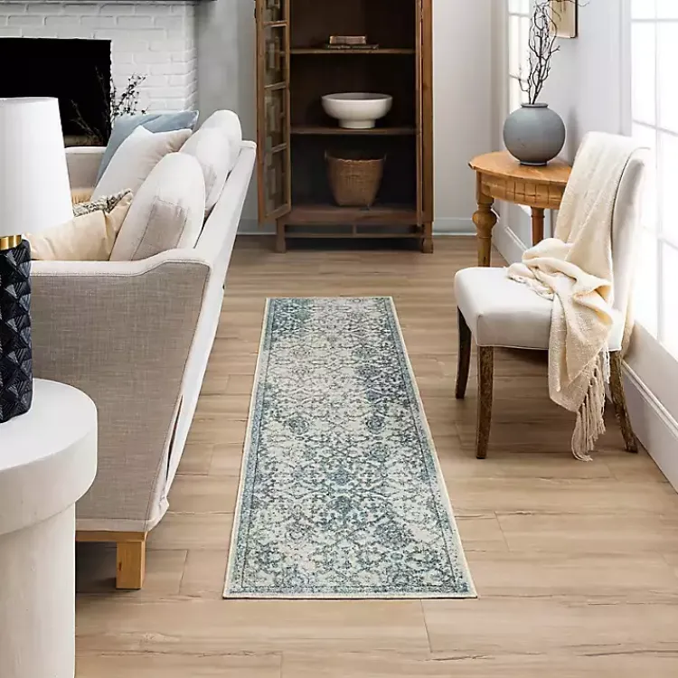 Area Rugs-Kirklands Home Blue and Cream Granary Runner, 2x10