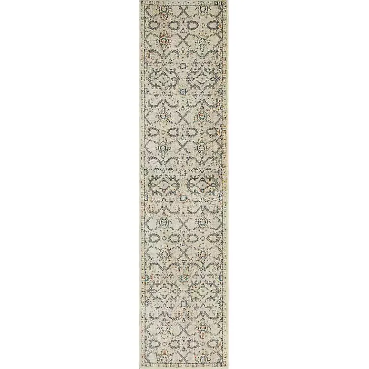 Area Rugs-Kirklands Home Cream Granary Floral Runner, 2x8 Ivory