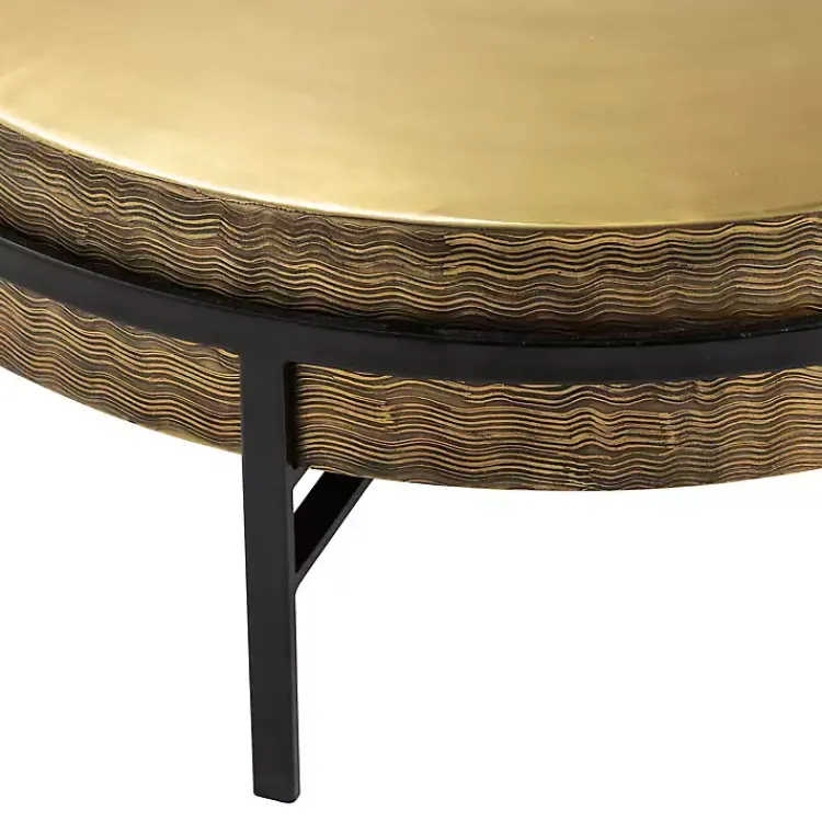 Coffee Tables-Kirklands Home Round Hammered Metal Coffee Table Gold
