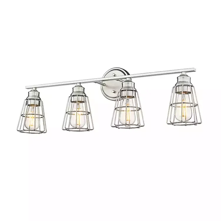 Flush Mount Lighting-Kirklands Home Brushed Nickel Cage Shade Vanity Light Silver