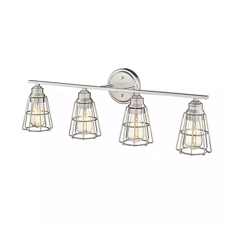 Flush Mount Lighting-Kirklands Home Brushed Nickel Cage Shade Vanity Light Silver