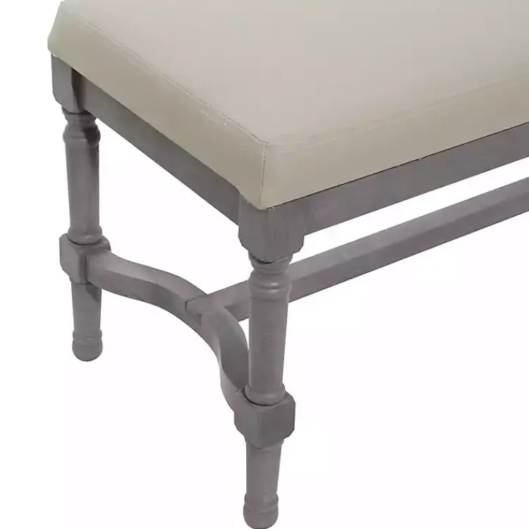 Benches & Ottomans-Kirklands Home Wood Upholstered Burlap Seat Bench Gray