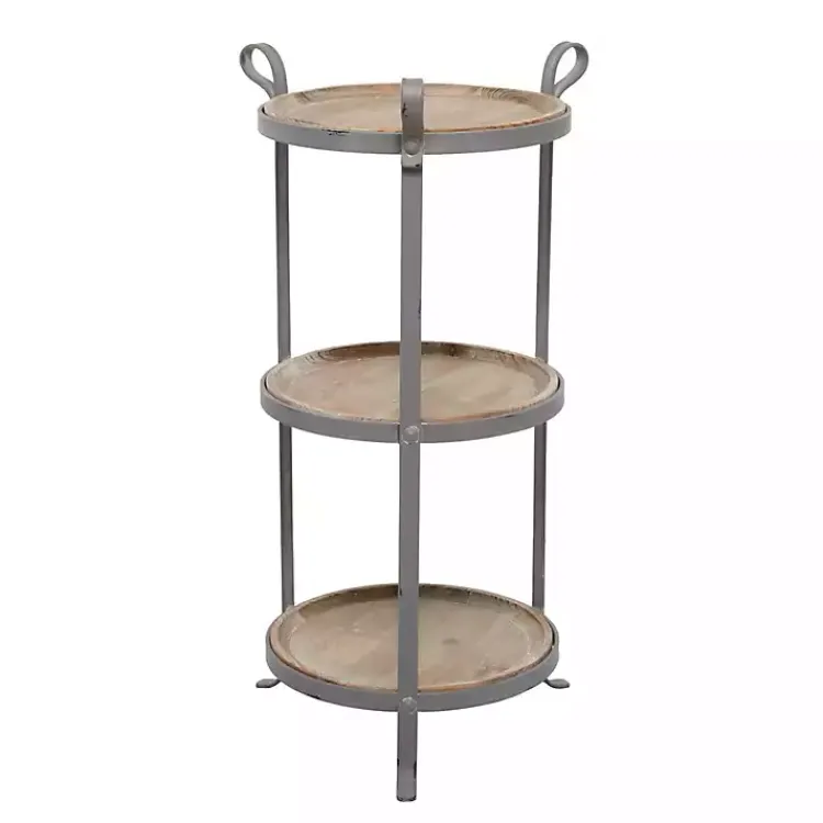 Accent & End Tables-Kirklands Home Brown Wood and Metal 3-Tier Side Table Gray