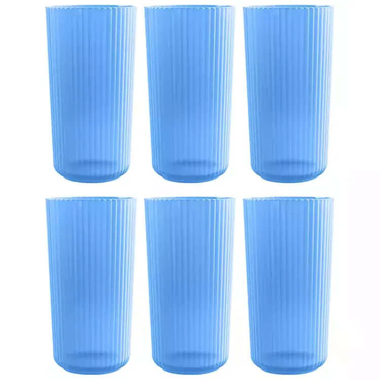 Glassware & Drinkware-Kirklands Home Matte Azure Ribbed Tall Glasses, Set of 6 Blue