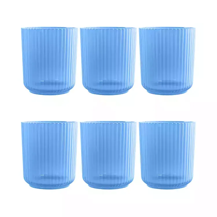 Glassware & Drinkware-Kirklands Home Matte Azure Ribbed Short Glasses, Set of 6 Blue
