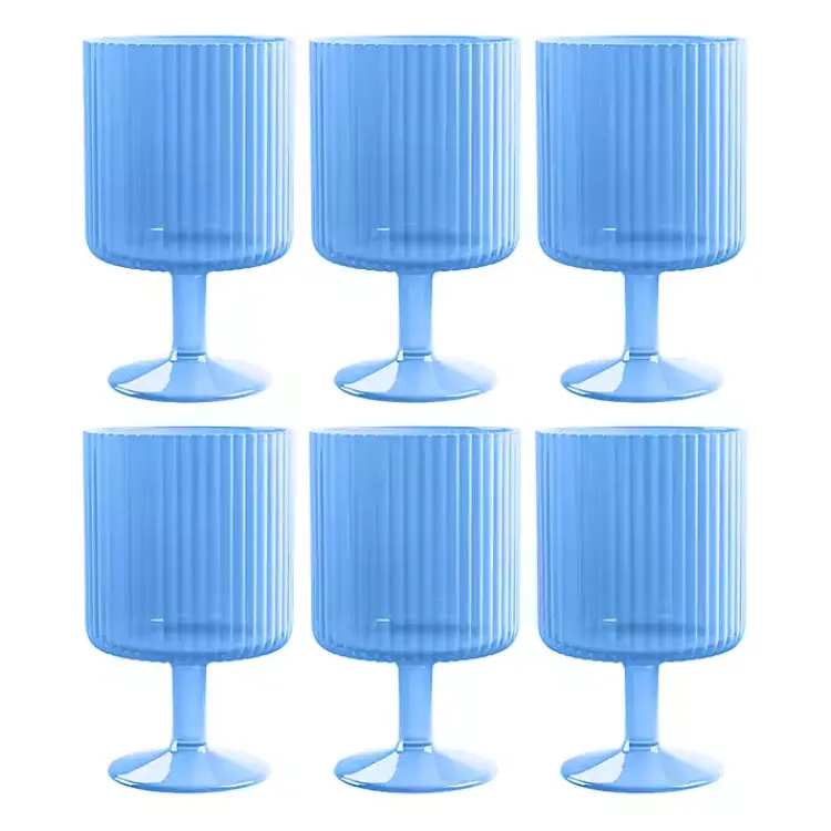 Glassware & Drinkware-Kirklands Home Matte Azure Ribbed Goblet Glasses, Set of 6 Blue