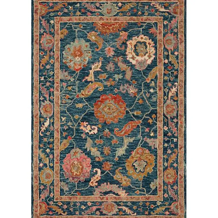 Area Rugs-Kirklands Home Blue Floral Fernanda Wool Area Rug, 5x7