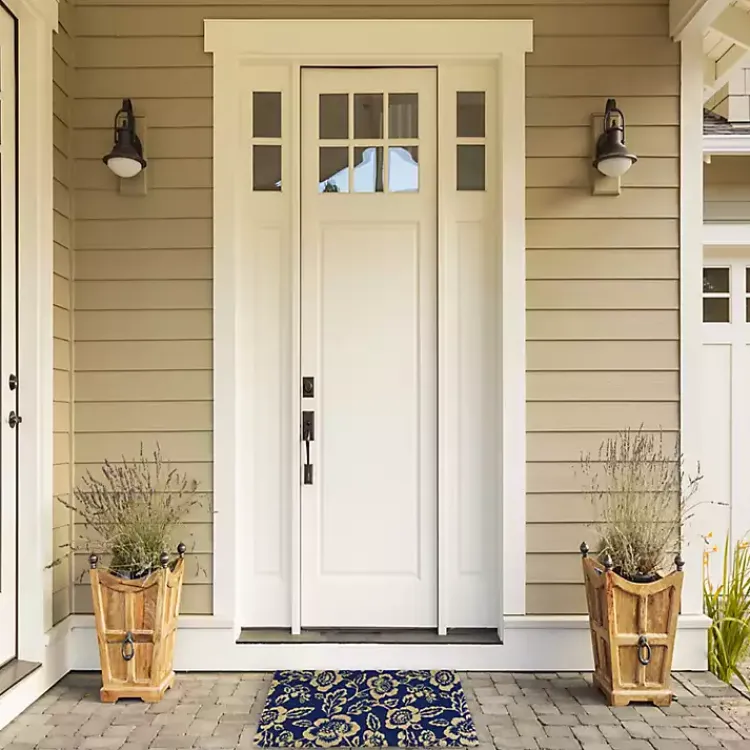 Doormats-Kirklands Home Blue Peonies Coir Doormat