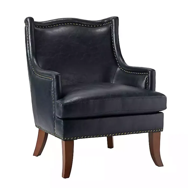 Accent Chairs-Kirklands Home Navy Faux Leather Wingback Accent Chair Blue