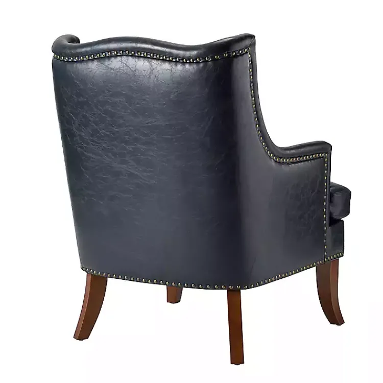 Accent Chairs-Kirklands Home Navy Faux Leather Wingback Accent Chair Blue