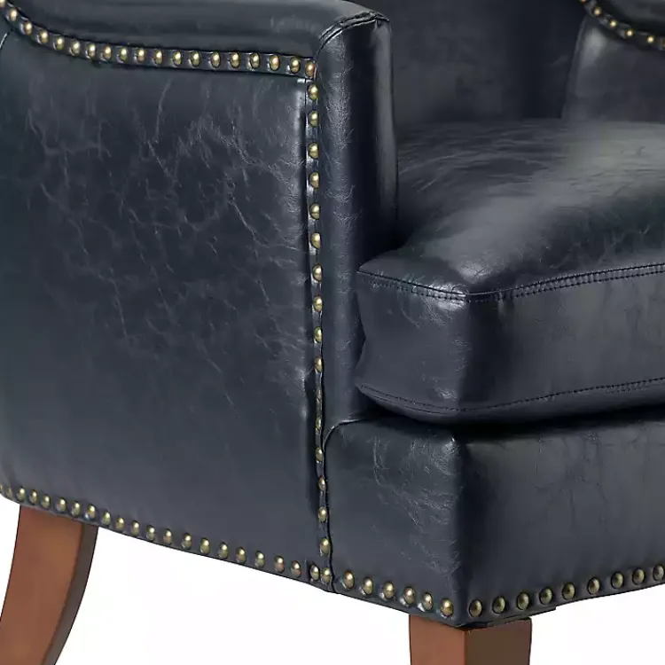 Accent Chairs-Kirklands Home Navy Faux Leather Wingback Accent Chair Blue