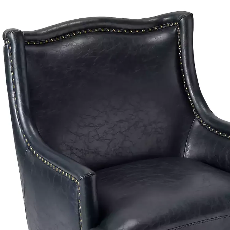 Accent Chairs-Kirklands Home Navy Faux Leather Wingback Accent Chair Blue