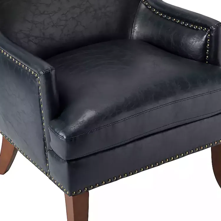 Accent Chairs-Kirklands Home Navy Faux Leather Wingback Accent Chair Blue