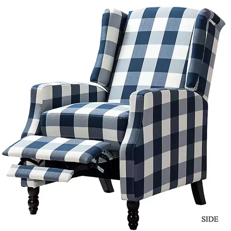 Accent Chairs-Kirklands Home Navy Windowpane Plaid Recliner