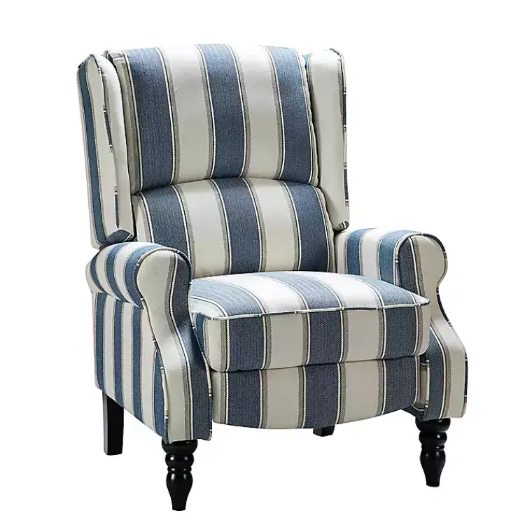 Accent Chairs-Kirklands Home Blue and Tan Stripe Traditional Recliner