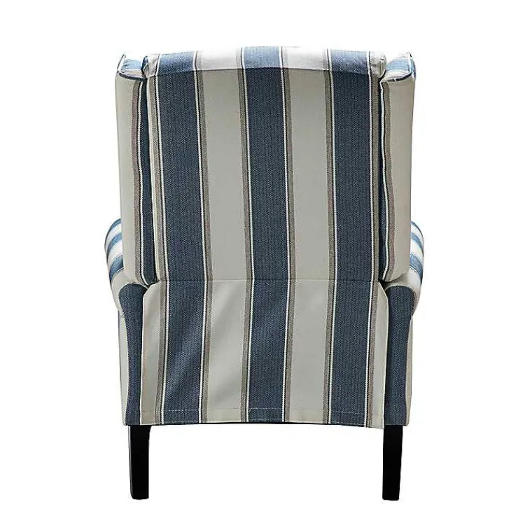 Accent Chairs-Kirklands Home Blue and Tan Stripe Traditional Recliner