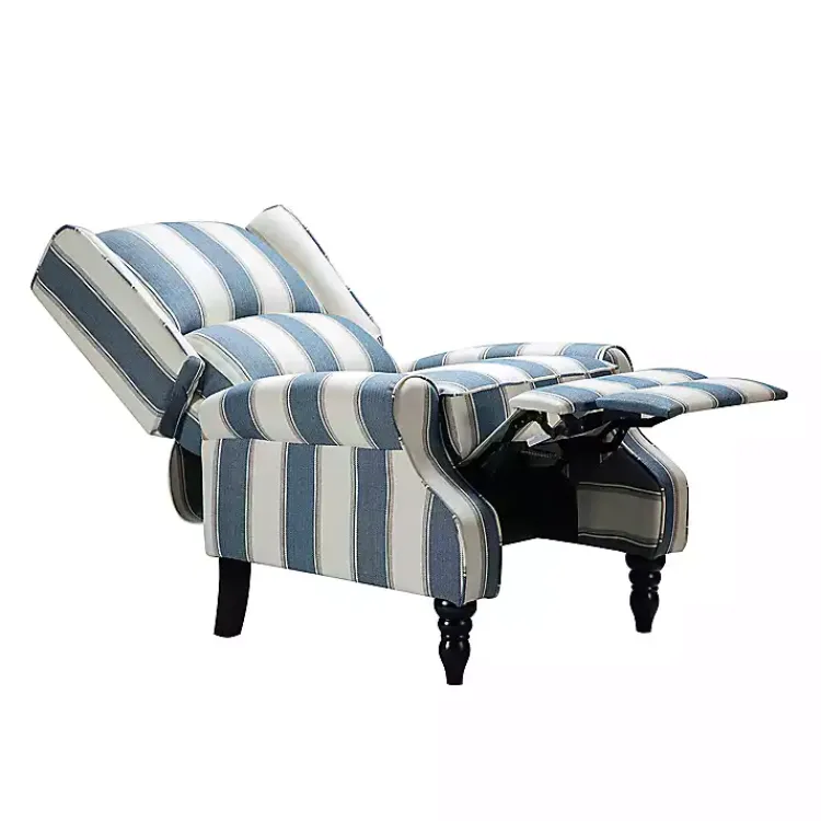 Accent Chairs-Kirklands Home Blue and Tan Stripe Traditional Recliner