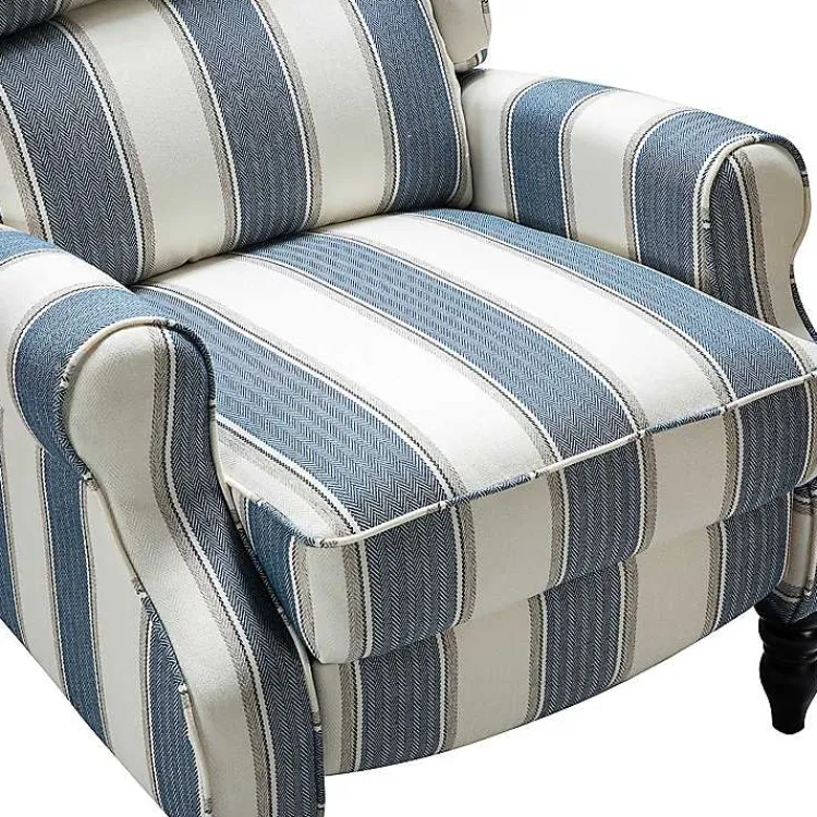 Accent Chairs-Kirklands Home Blue and Tan Stripe Traditional Recliner