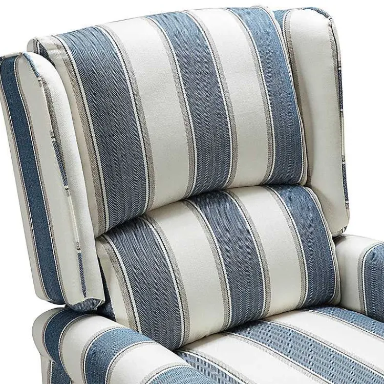 Accent Chairs-Kirklands Home Blue and Tan Stripe Traditional Recliner