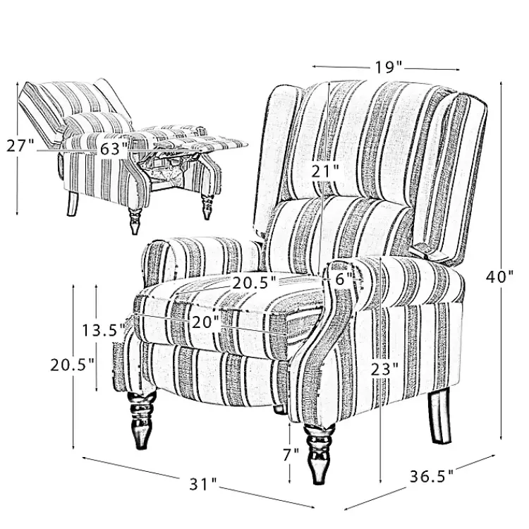 Accent Chairs-Kirklands Home Blue and Tan Stripe Traditional Recliner