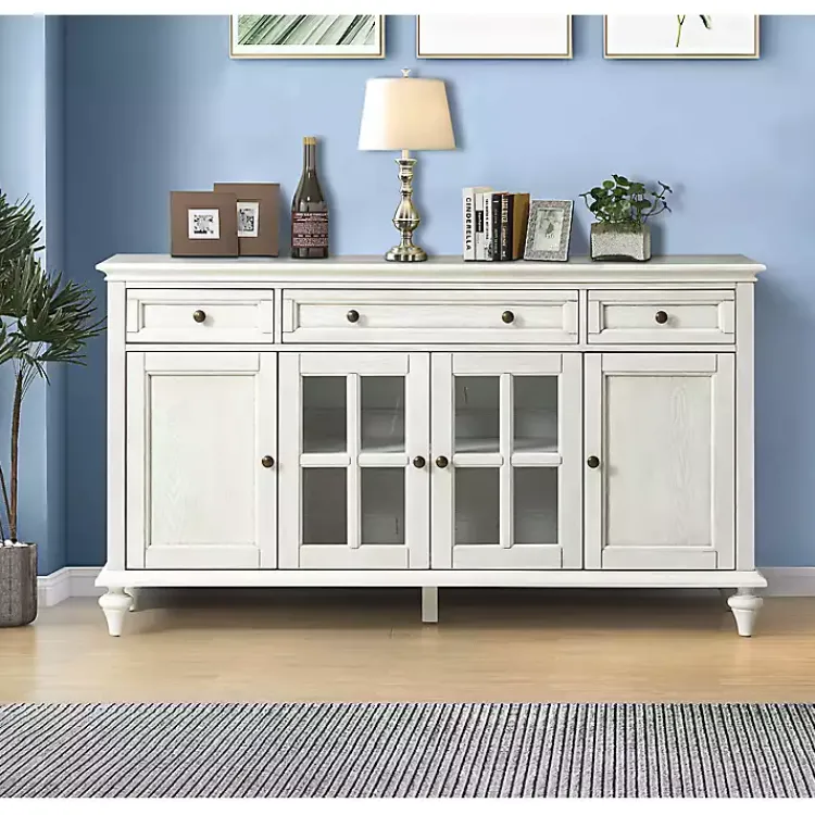 Cabinets & Sideboards-Kirklands Home Wood Glass Door Sideboard Cabinet White