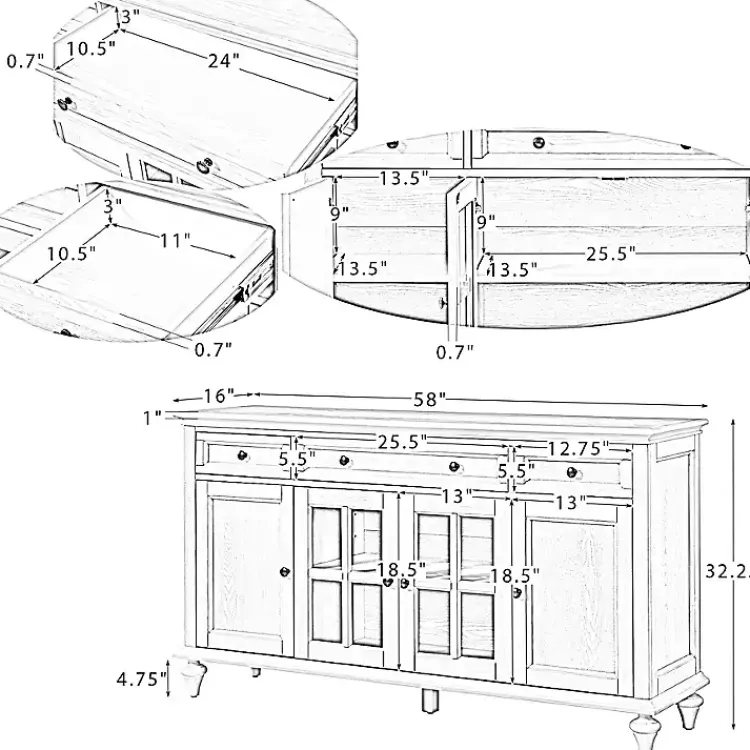 Cabinets & Sideboards-Kirklands Home Wood Glass Door Sideboard Cabinet White