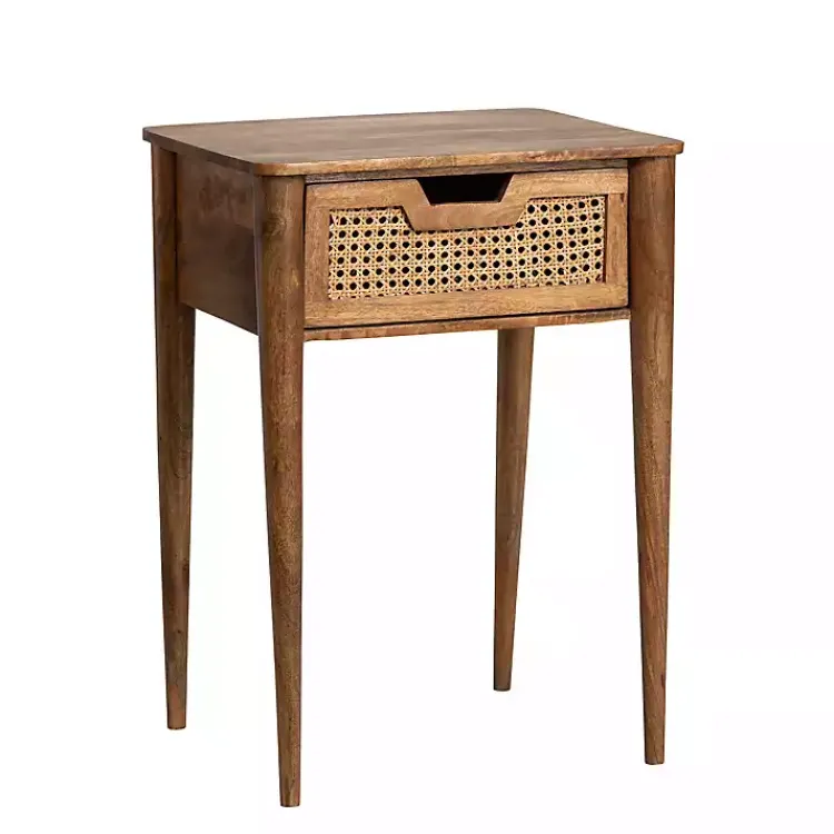 Accent & End Tables-Kirklands Home Woven Cane and Mango Wood Side Table Brown