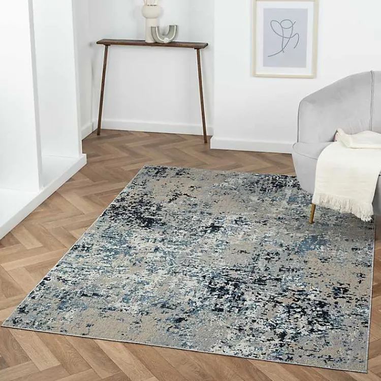 Area Rugs-Kirklands Home Blue Distressed Washable Area Rug, 7x9