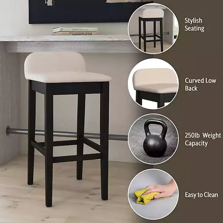 Bar Stools & Counter Height Stools-Kirklands Home Black Lowback Padded Bar Stool