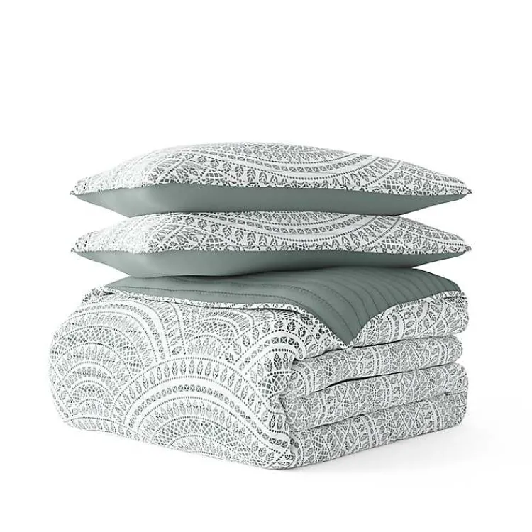 Quilts-Kirklands Home Green Scalloped Reversible 3-pc. Queen Quilt Set