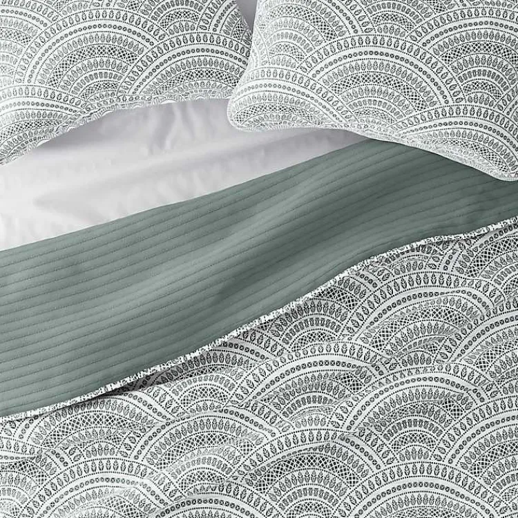 Quilts-Kirklands Home Green Scalloped Reversible 3-pc. Queen Quilt Set