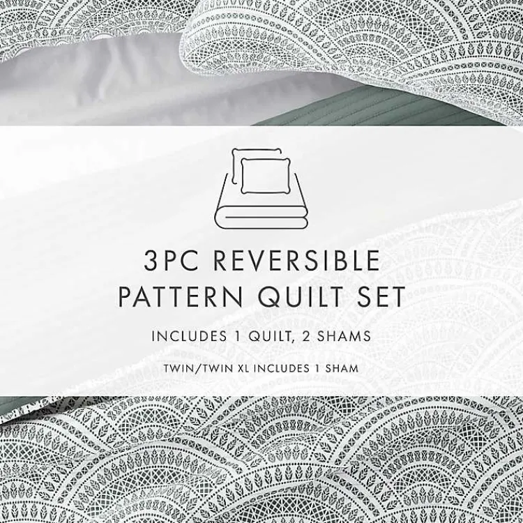 Quilts-Kirklands Home Green Scalloped Reversible 3-pc. Queen Quilt Set