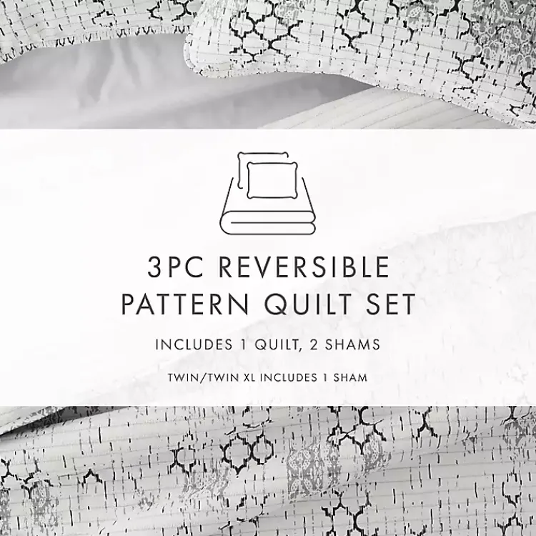 Quilts-Kirklands Home White Trellis Reversible 3-pc. King Quilt Set