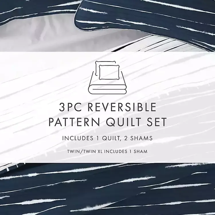 Quilts-Kirklands Home Navy Linear Reversible 3-pc. Queen Quilt Set