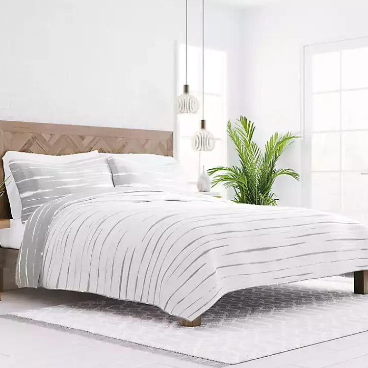 Quilts-Kirklands Home Gray Linear Reversible 3-pc. Queen Quilt Set