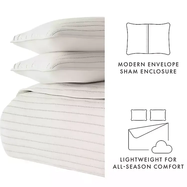 Quilts-Kirklands Home Natural Stitched Stripes 3-pc. Queen Quilt Set