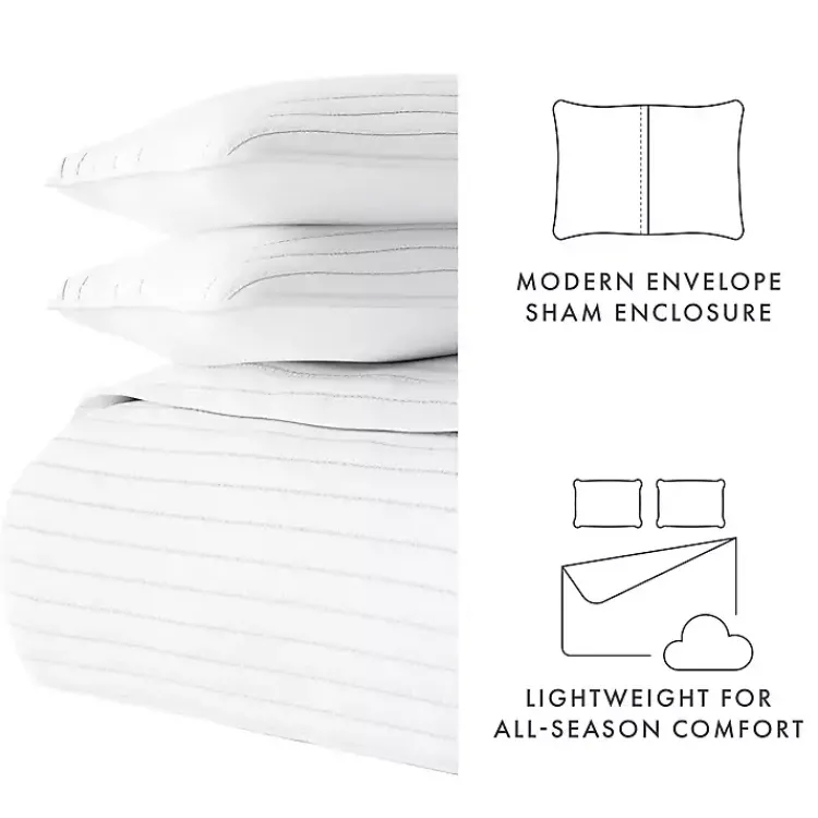 Quilts-Kirklands Home Stitched Stripes 3-pc. King Quilt Set White