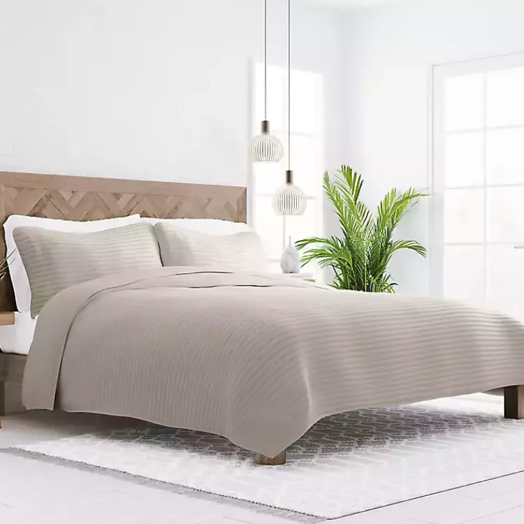 Quilts-Kirklands Home Latte Stitched Stripes 2-pc. Twin Quilt Set Gray