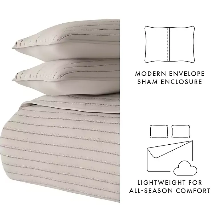 Quilts-Kirklands Home Latte Stitched Stripes 3-pc. King Quilt Set Tan