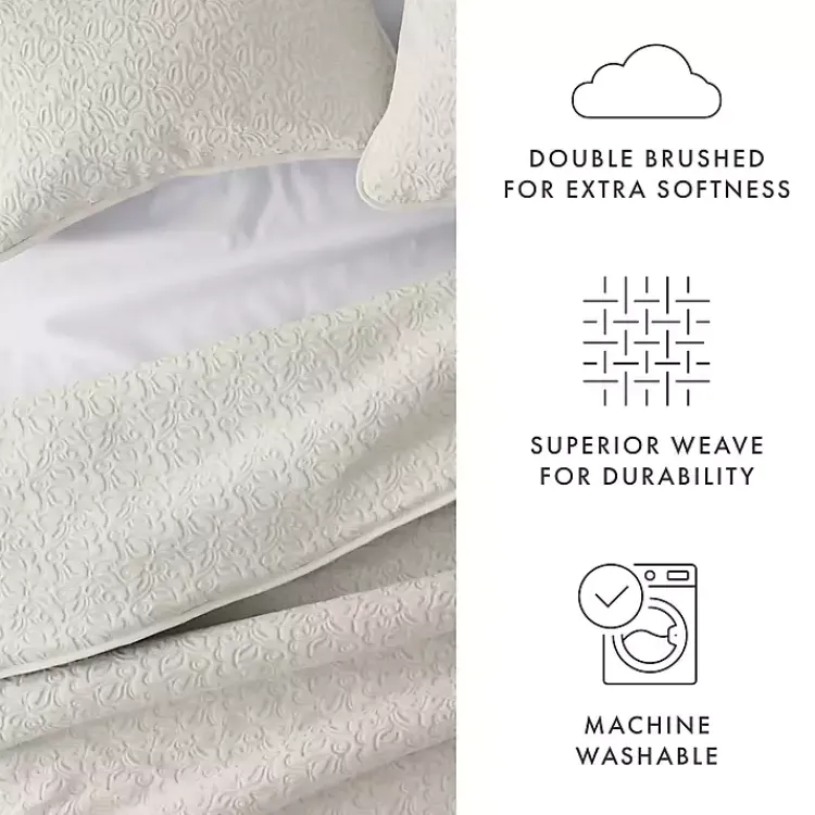 Quilts-Kirklands Home Natural Stitched Floral 3-pc. King Quilt Set Ivory