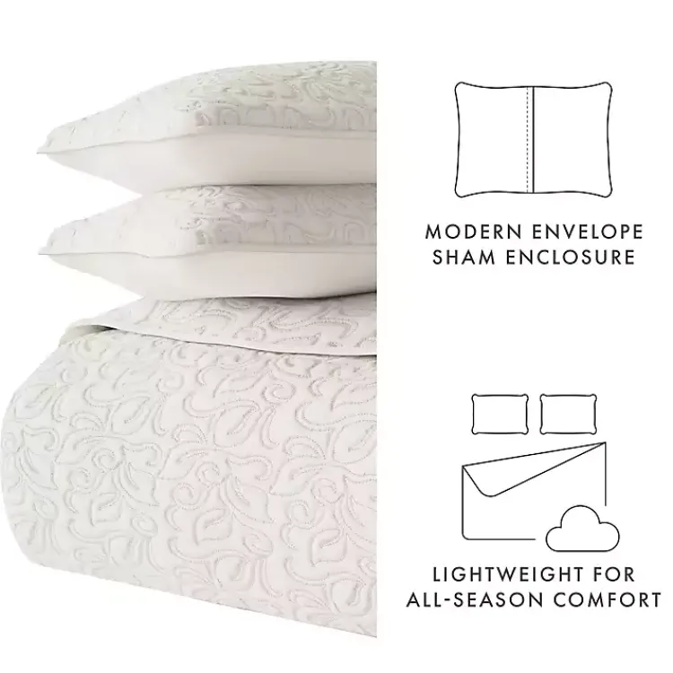 Quilts-Kirklands Home Natural Stitched Floral 3-pc. King Quilt Set Ivory