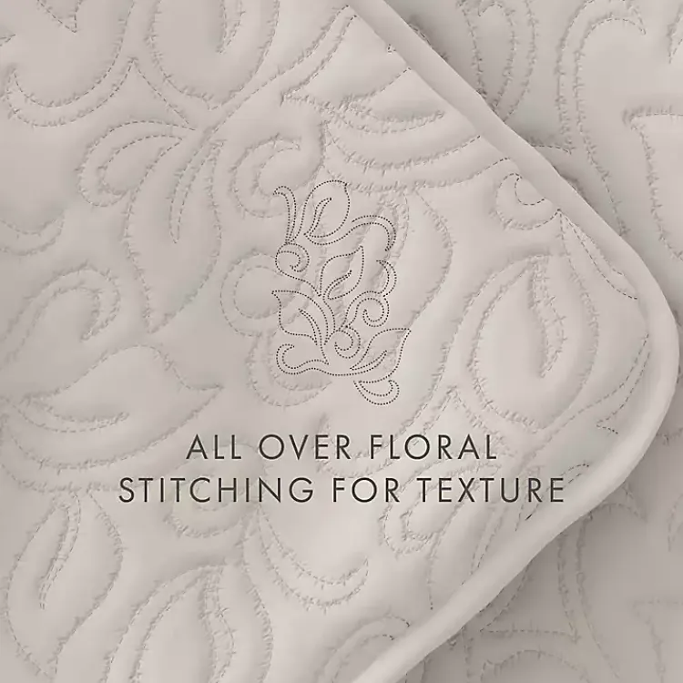 Quilts-Kirklands Home Natural Stitched Floral 3-pc. King Quilt Set Ivory