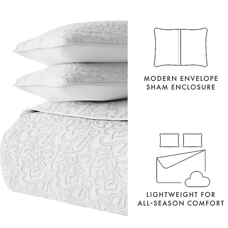 Quilts-Kirklands Home Floral Stitch 3-pc. King Quilt Set Gray