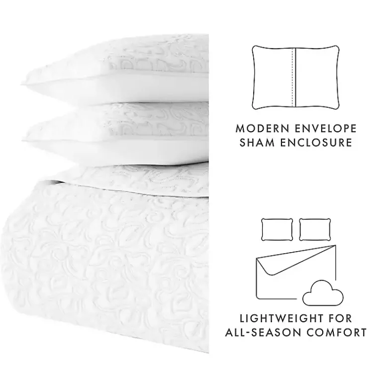 Quilts-Kirklands Home Floral Stitch 3-pc. King Quilt Set White