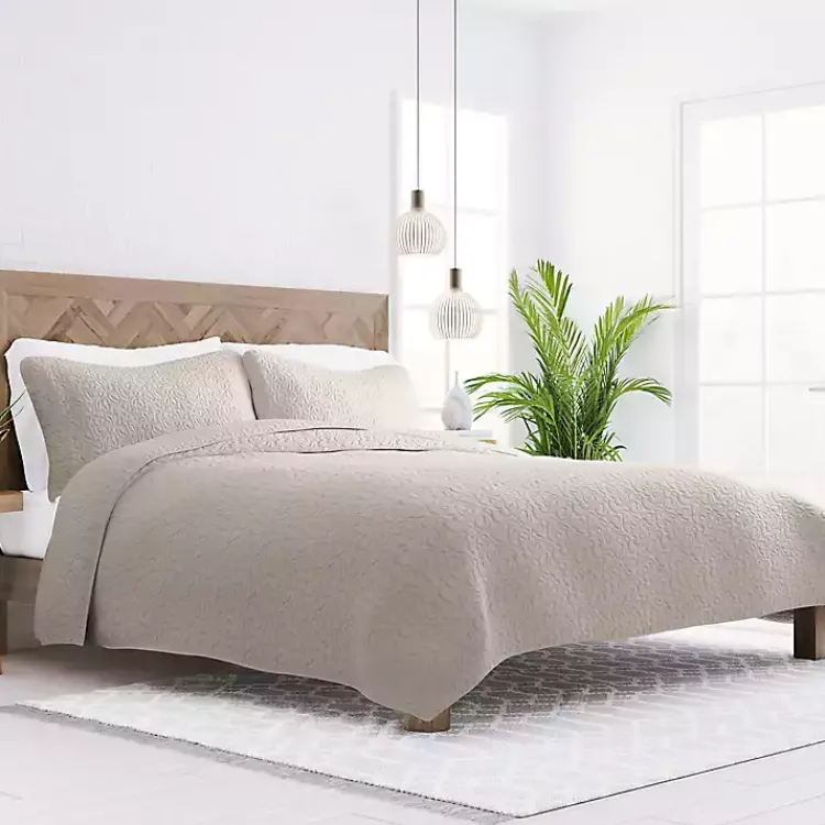 Quilts-Kirklands Home Latte Floral Stitch 2-pc. Twin Quilt Set Tan