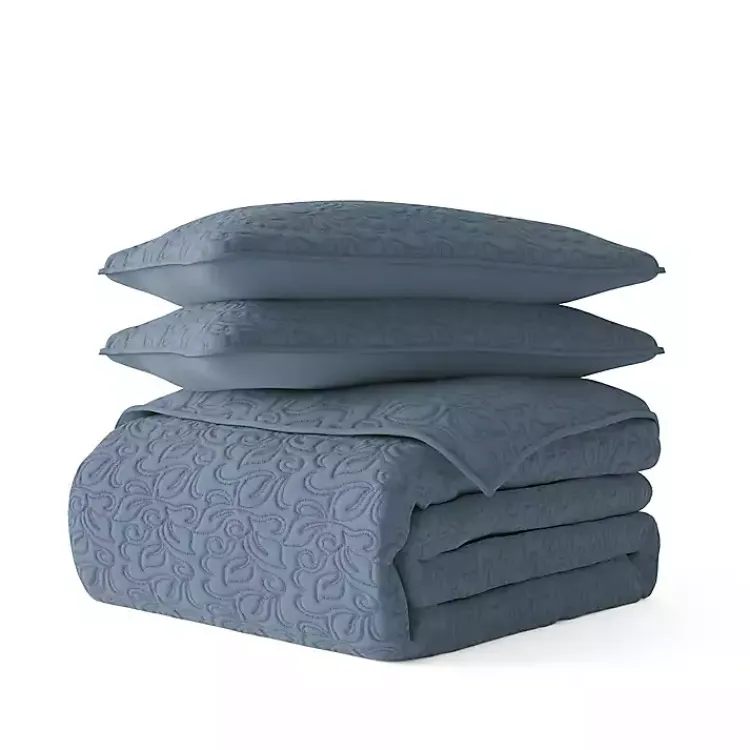 Quilts-Kirklands Home Floral Stitch 3-pc. King Quilt Set Blue