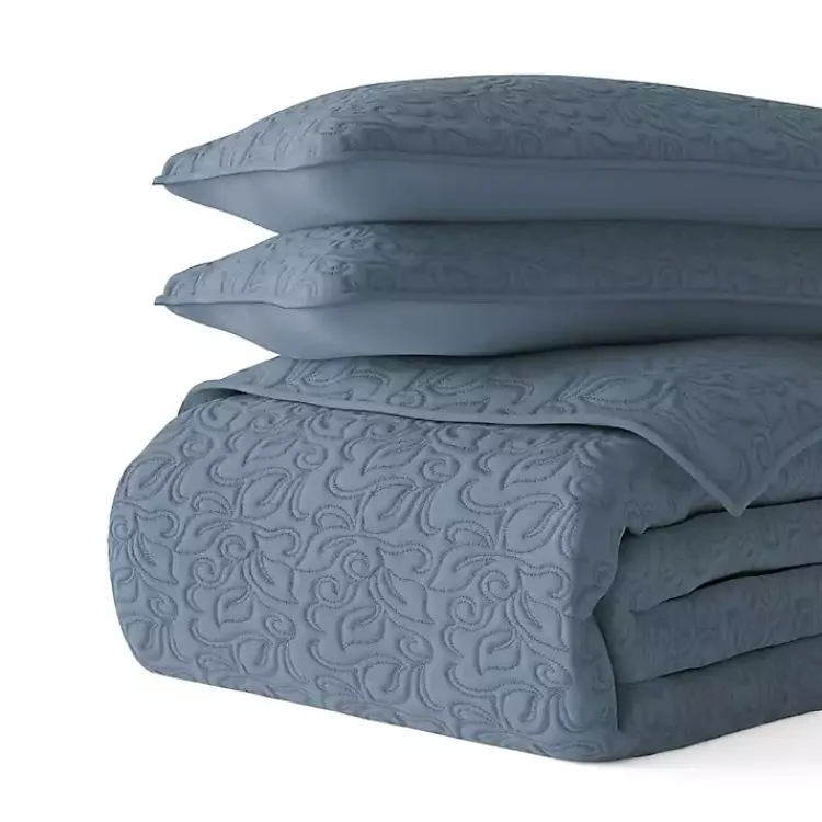 Quilts-Kirklands Home Floral Stitch 3-pc. King Quilt Set Blue