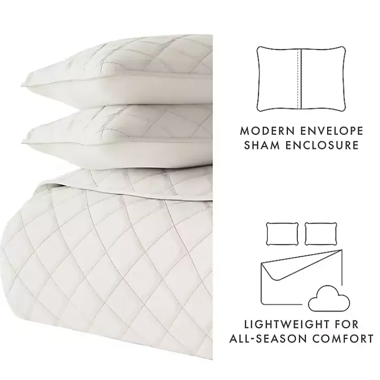 Quilts-Kirklands Home Natural Stitched Diamond 3-pc. Queen Quilt Set Ivory